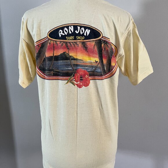VTG Ron Jon Surf Shop Sz S Yellow Hawaii Hibiscus Graphic Cotton Tee Shirt - Picture 5 of 7